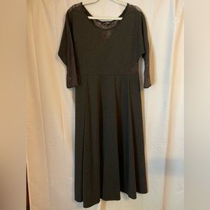 Suzanne Betro Grey Midi Dress with Lace Inserts